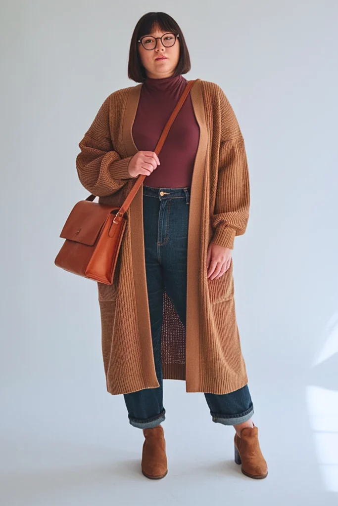 Plus Size Japanese Cardigan Duster Academic Autumn Outfit