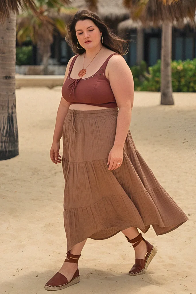 Plus Size Summer Layered Gauze Vacation Outfit