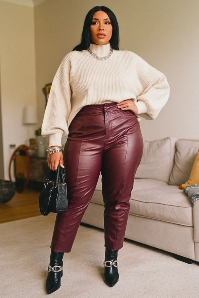 Plus Size Leather Pants Street Style Fall Outfit