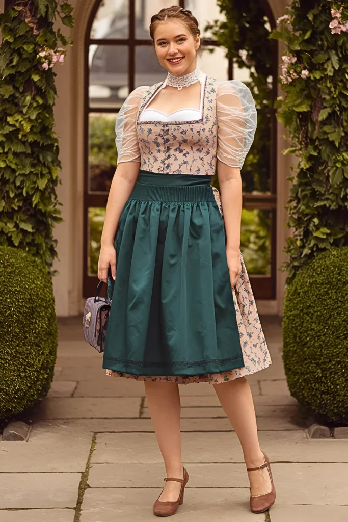 European Puff Sleeve Floral Blouse & Dirndl Skirt Spring Outfit