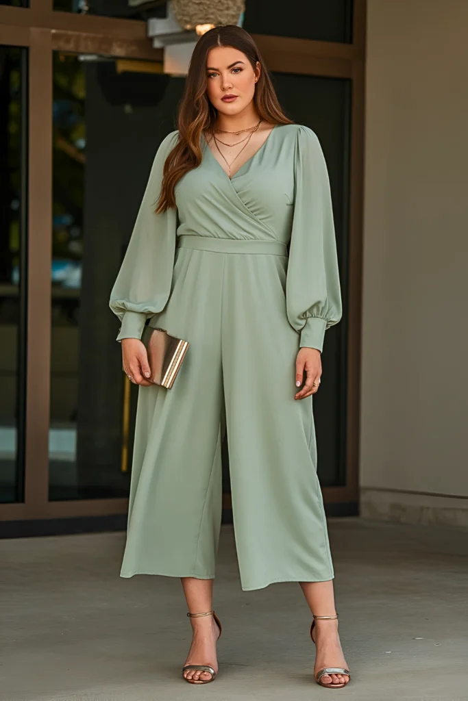 Plus Size Summer Balloon-Sleeve Culotte Jumpsuit Date Night Outfit