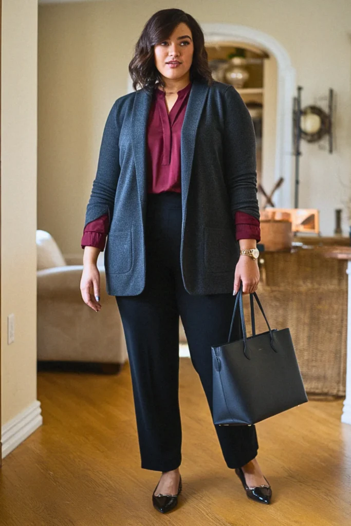 Plus Size Fall Sweater Blazer With Ponte Pants Comfy Outfit