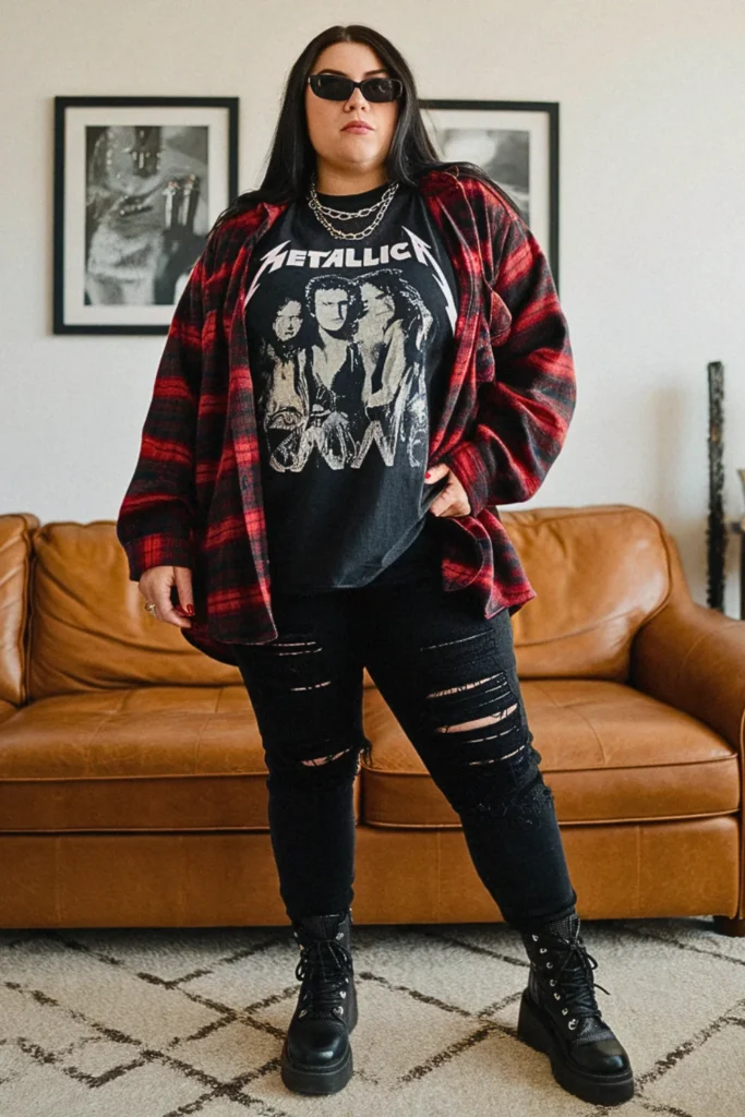 Plus Size Fall Flannel Shirt Grunge Autumn Outfit