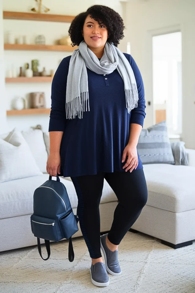Plus Size Cute Henley Tunic Autumn Outfit
