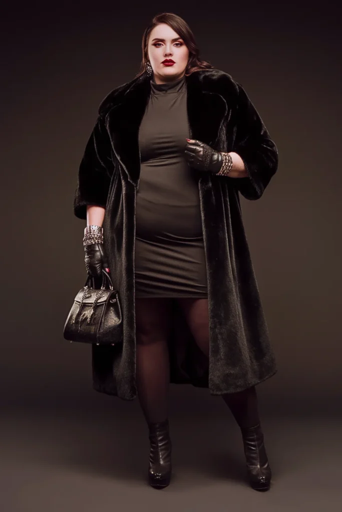 Plus Size Goth Faux Fur Coat Dark Fall Outfit