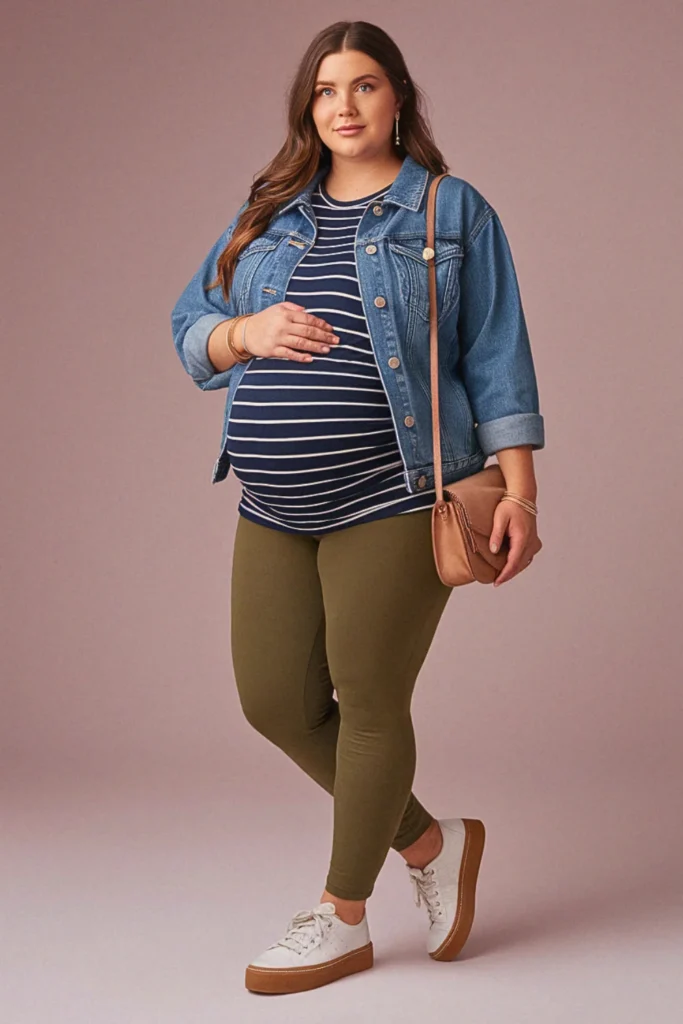 Plus Size Fall Denim Jacket Casual Maternity Outfit