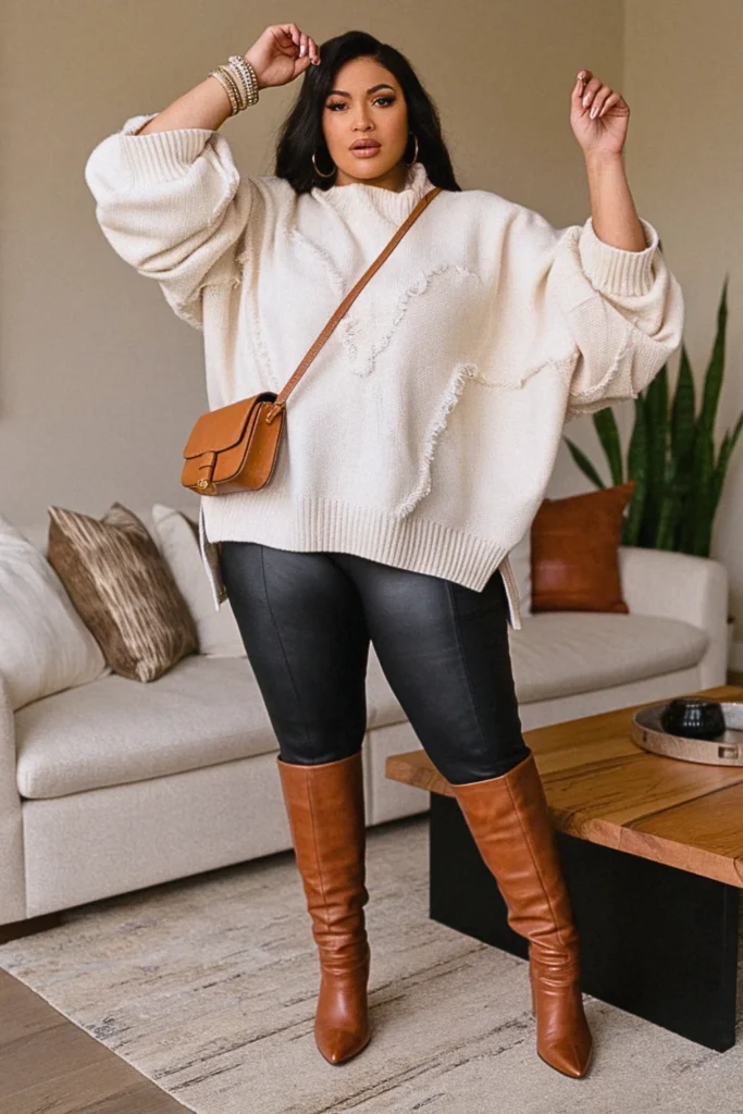 Plus Size Oversized Sweater with Fitted Leggings Fall Outfit