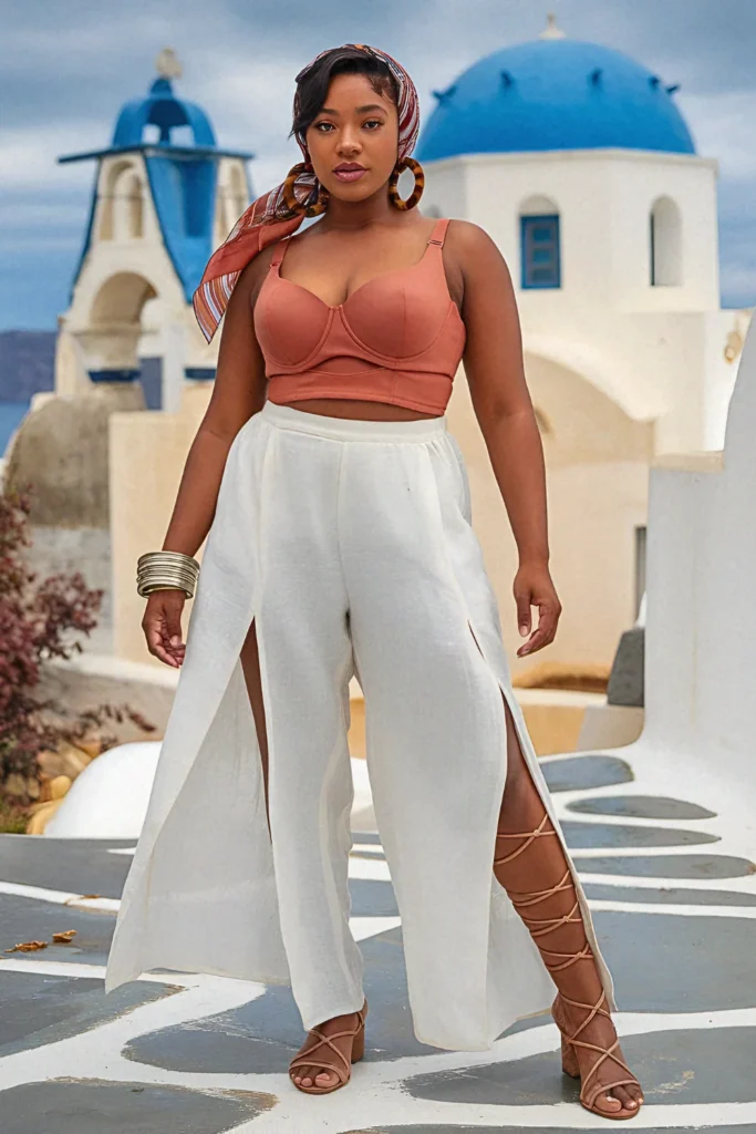 Plus Size Summer Overlay Pants and Bralette Top European Outfit