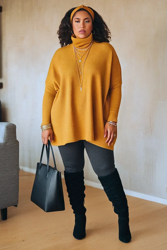 Plus Size Turtleneck Tunic and Leggings Fall Outfit