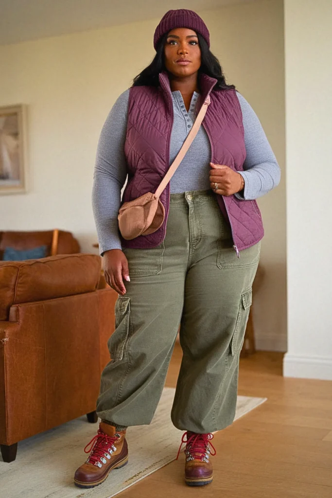 Plus Size Puffer Vest Outdoor Fall Outfit