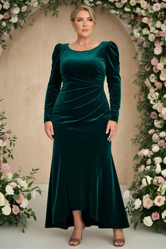 Plus Size Mother of the Bride Emerald Green Velvet Dress