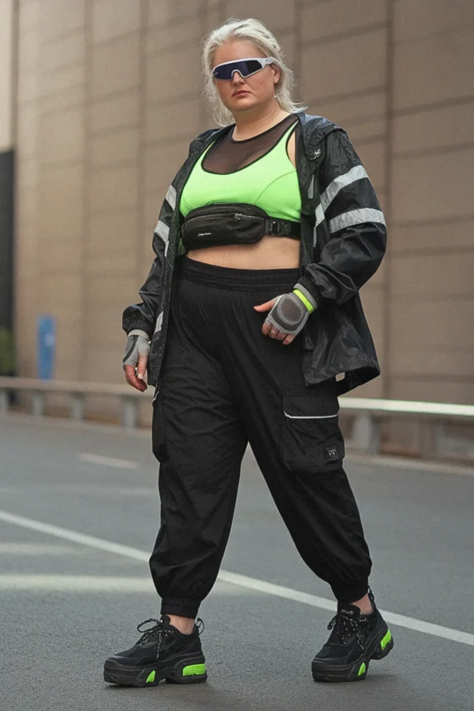 Plus Size Neon Utility Streetwear Outfit