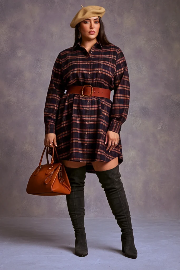 Plus Size Plaid Shirt Dress Fall Outfit