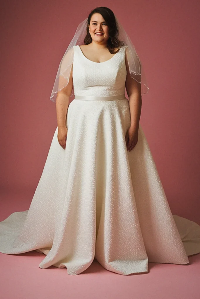 Plus Size A-Line Scoop Neck Textured Fabric Wedding Dress