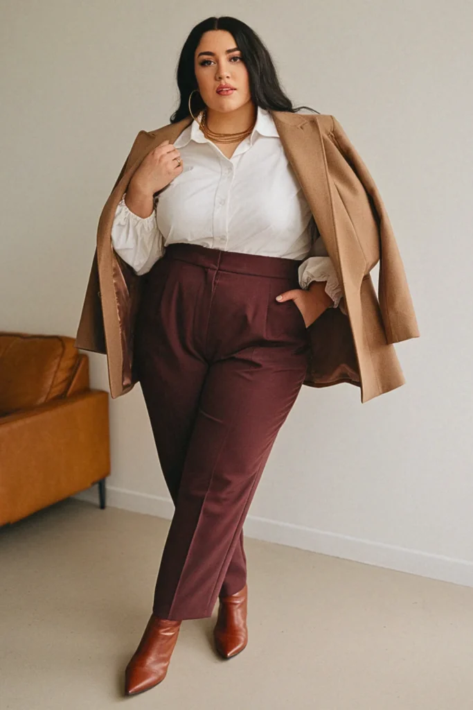 Plus Size Cute Puff Sleeve Button-Down Blazer Fall Outfit