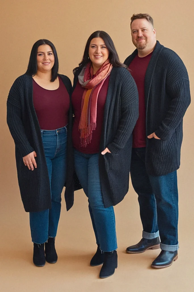 Plus Size Fall Charcoal Oversized Cardigan Family Outfit
