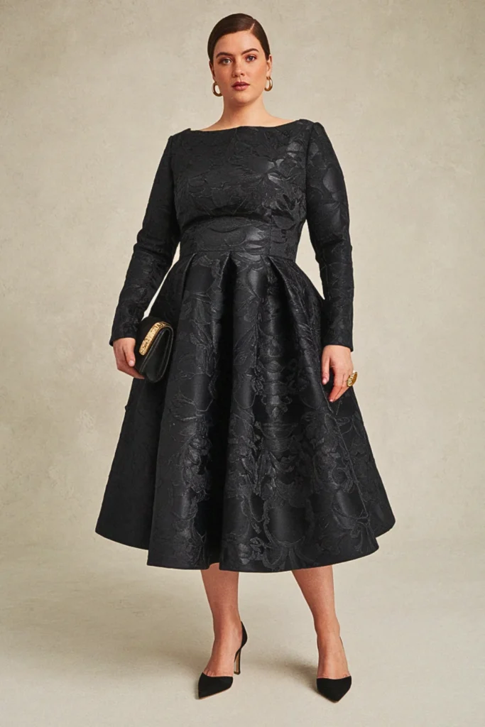 Bateau Neckline Jacquard Black Formal Wedding Guest Dress
