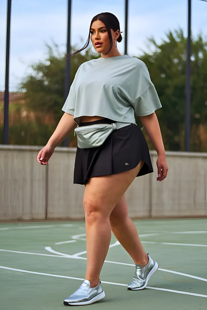 Plus Size Summer Reflective Trim Skort Athleisure Outfit