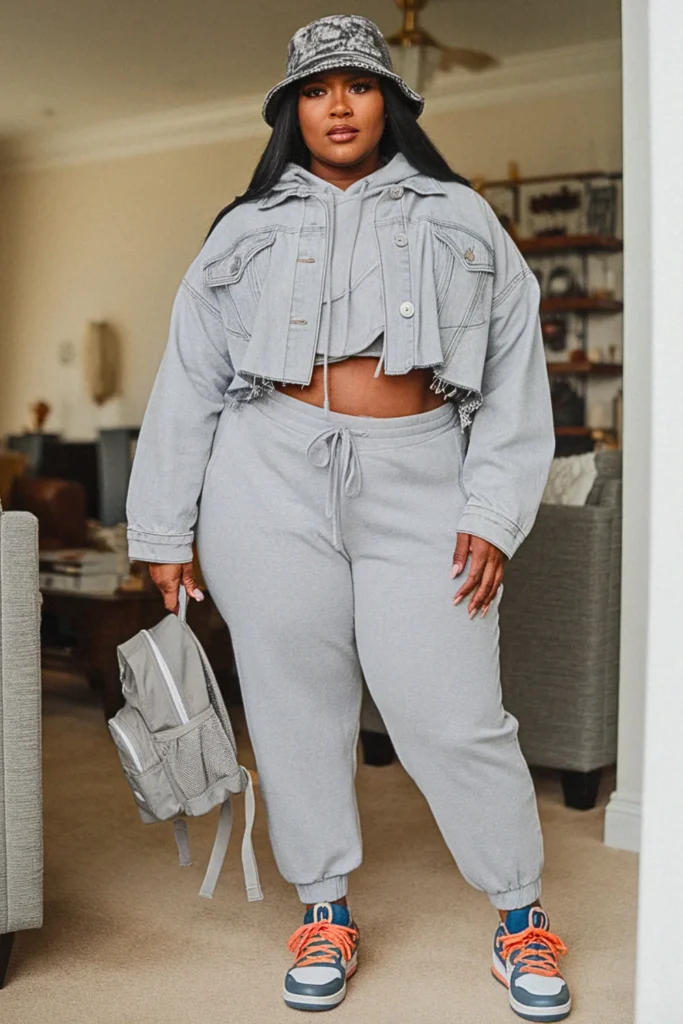 Plus Size Denim Jacket Layered Streetwear Fall Outfit