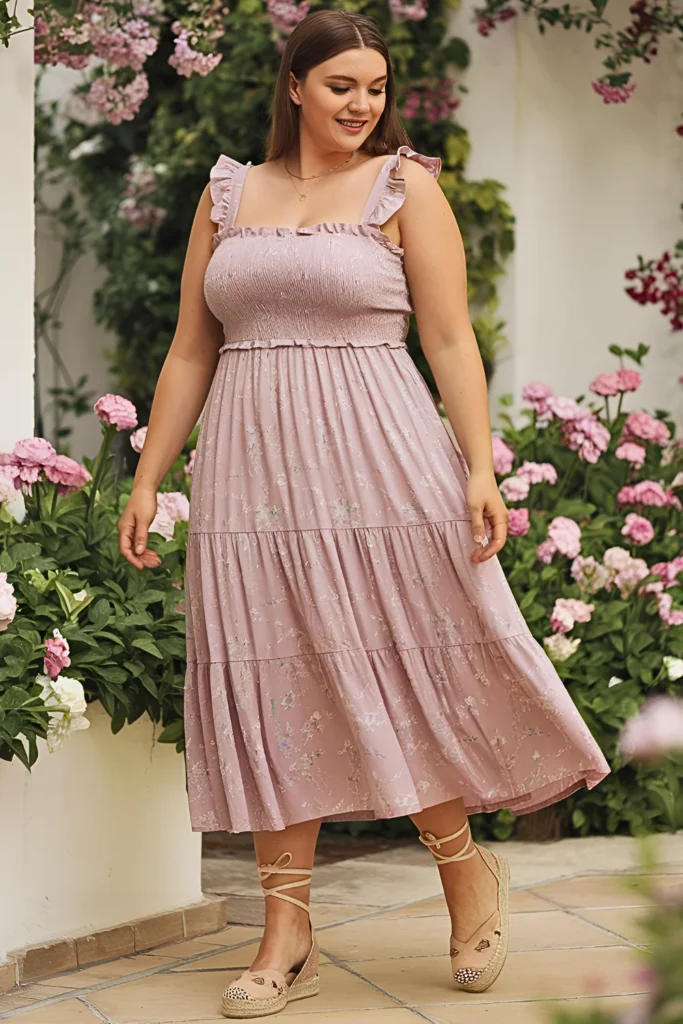 Smocked Bodice Midi Sundress Skirt Outfit