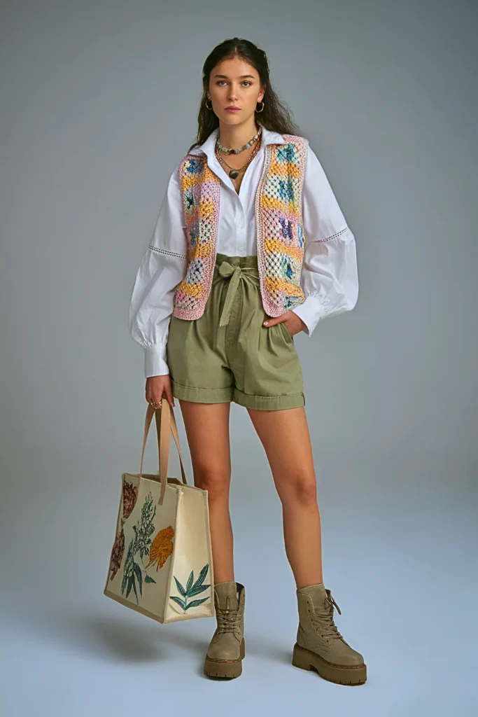 Spring Crochet Vest Layered School Outfit