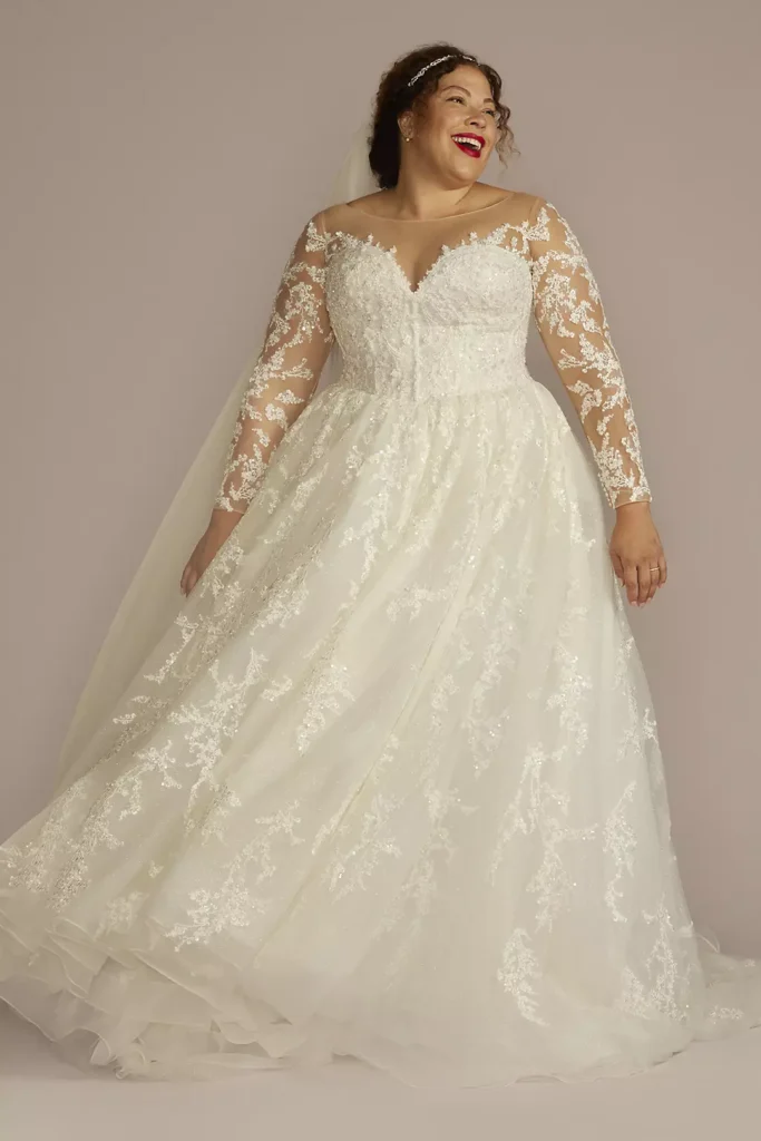 Lace Appliqued Illusion Long Sleeve Wedding Dress
