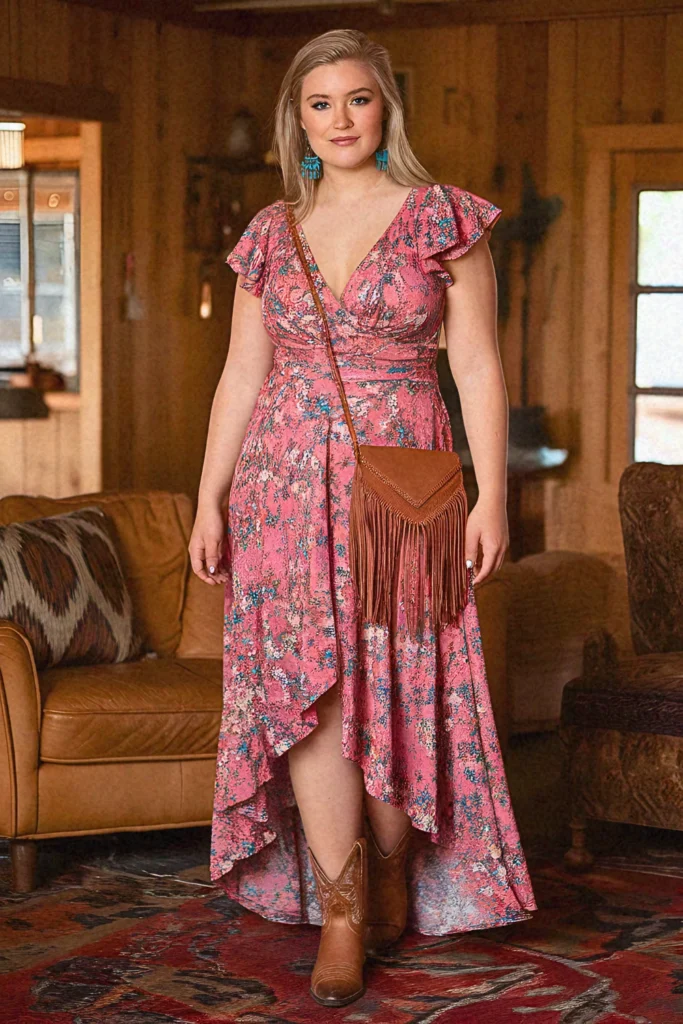 Plus Size Summer Floral Wrap Maxi Nashville Outfit