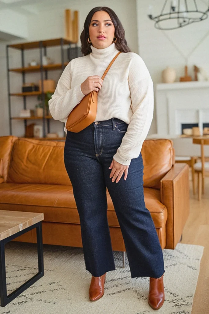 Plus Size Turtleneck Sweater with Straight Leg Jeans Fall Outfit