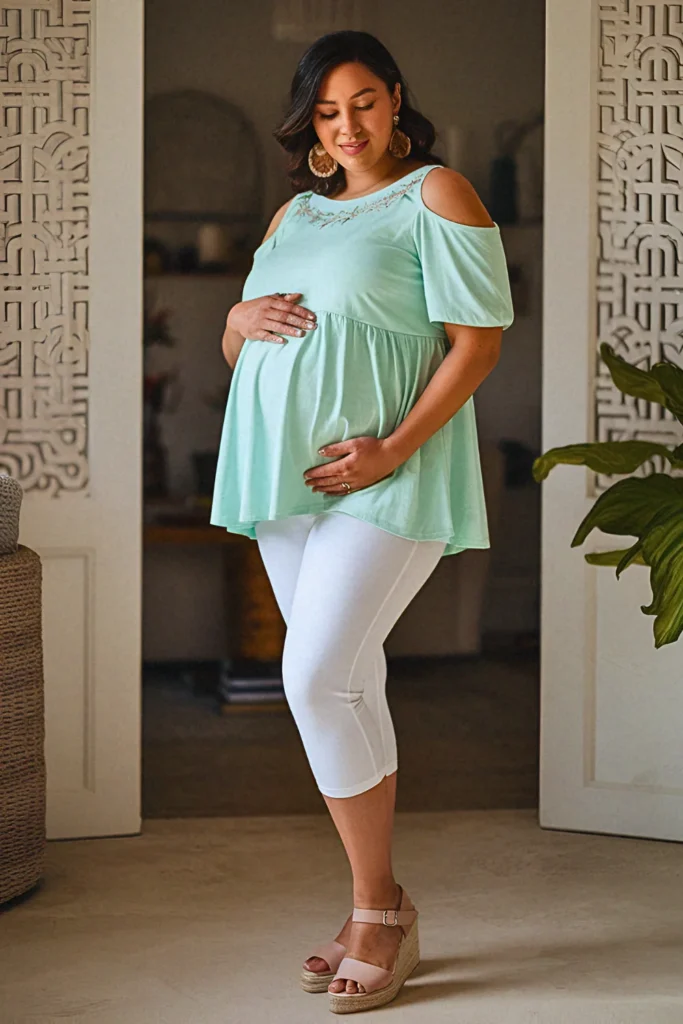 Plus Size Summer Cold-Shoulder Peplum Pregnancy Outfit