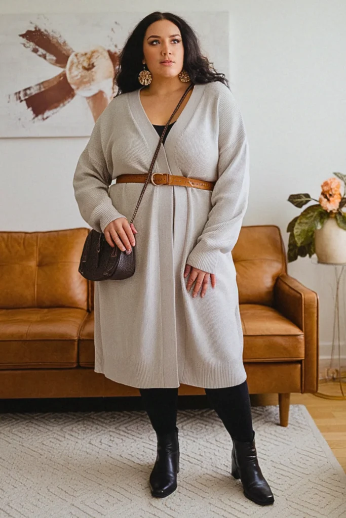Plus Size Cardigan Dress with Tights Fall Outfit
