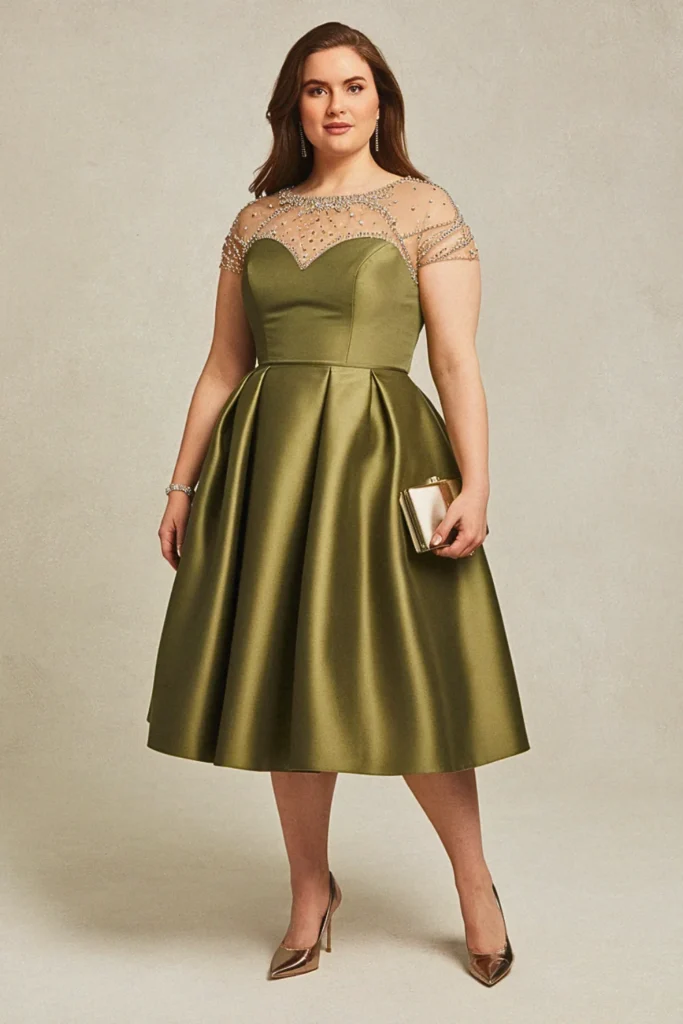 High-Neck Illusion Neckline Plus Size Classy Wedding Guest Dress