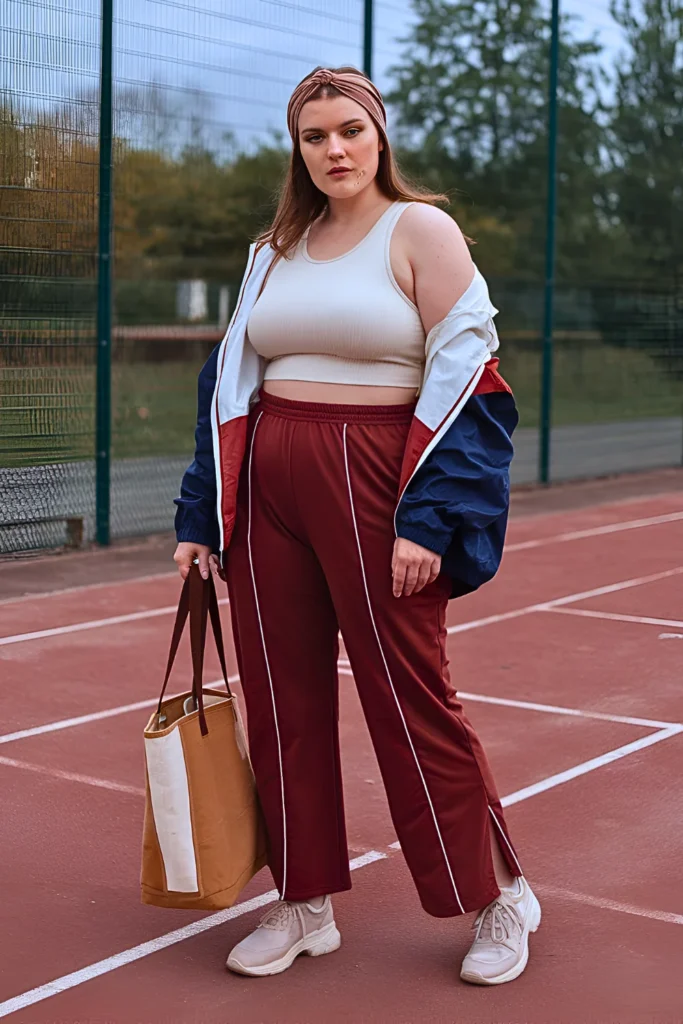 Plus Size Summer Split-Hem Track Pant Athleisure Outfit
