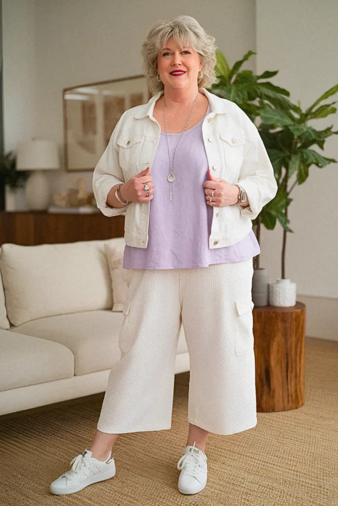 Plus Size Textured Cropped Pants Summer Outfit
