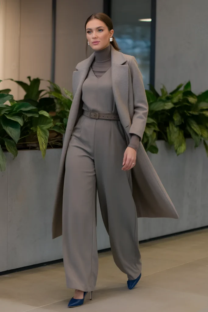 Winter Wide-Leg Jumpsuit and Turtleneck Work Outfit