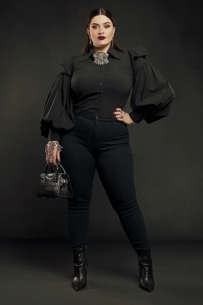 Plus Size Goth Balloon Sleeve Blouse Victorian Fall Outfit