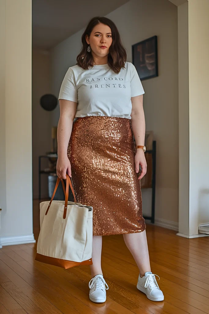 Plus Size Sequin Daytime Summer Skirt Outfit