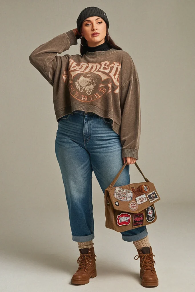 Plus Size Fall Oversized Graphic Sweater Grunge Outfit