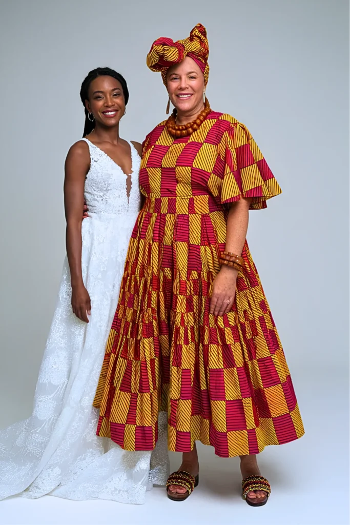 African-Inspired Printed Maxi Mother of the Bride Dress with Headwrap