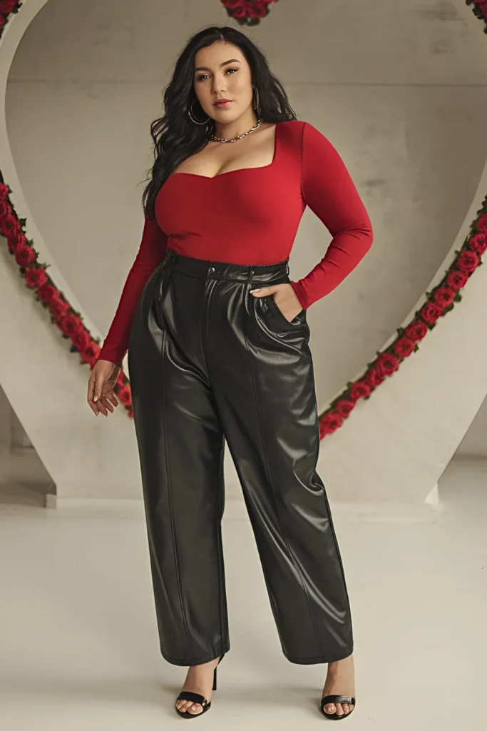 Plus Size Valentine's Baddie Leather Pants Outfit
