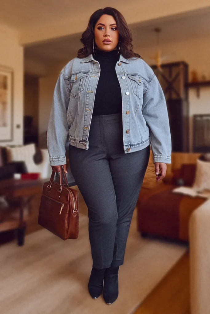 Plus Size Casual Denim Jacket Business Fall Outfit