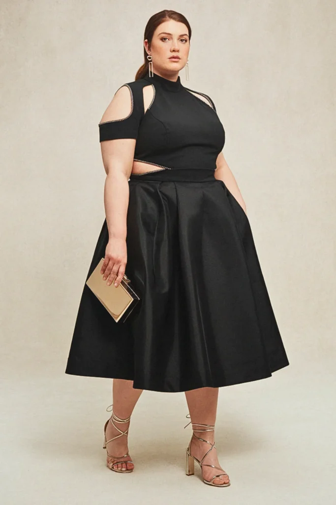 High Neck Cutout Black Cocktail Wedding Guest Dress