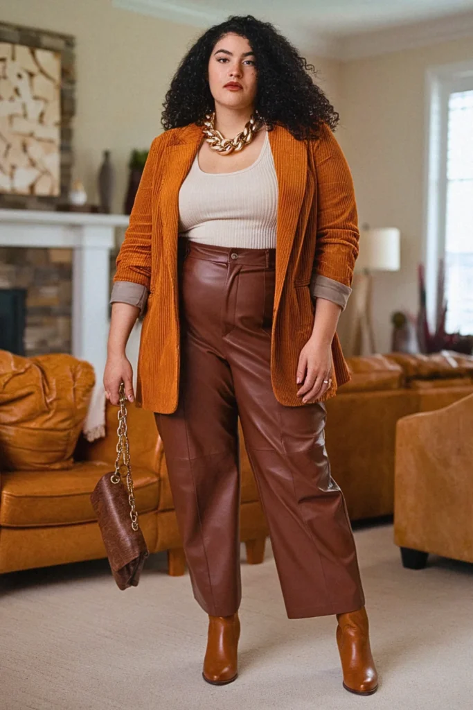 Plus Size Corduroy Blazer Street Style Fall Outfit
