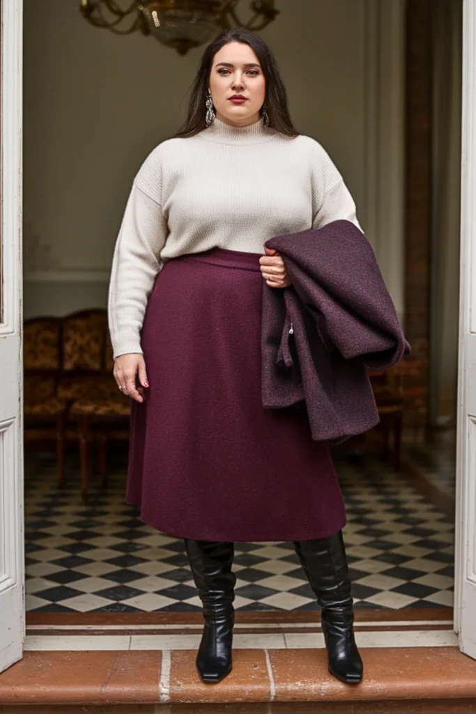 Plus Size Alpaca Blend Sweater With Midi Skirt Winter Outfit