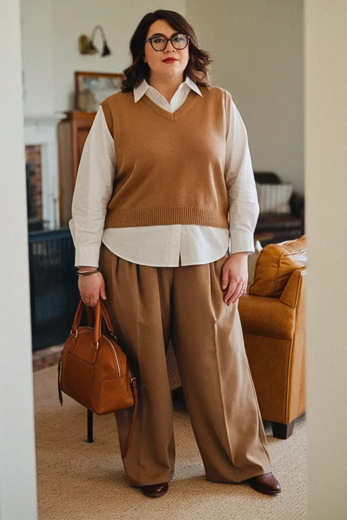 Plus Size Sweater Vest Academic Fall Outfit