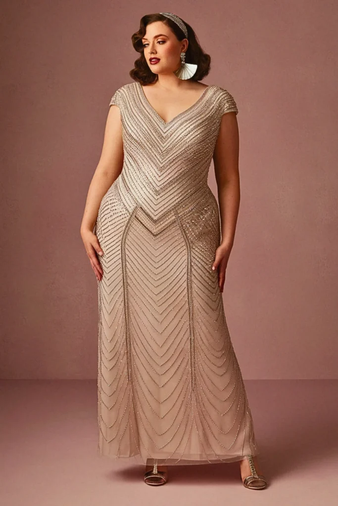 Art Deco Geometric Beaded Column Wedding Dress