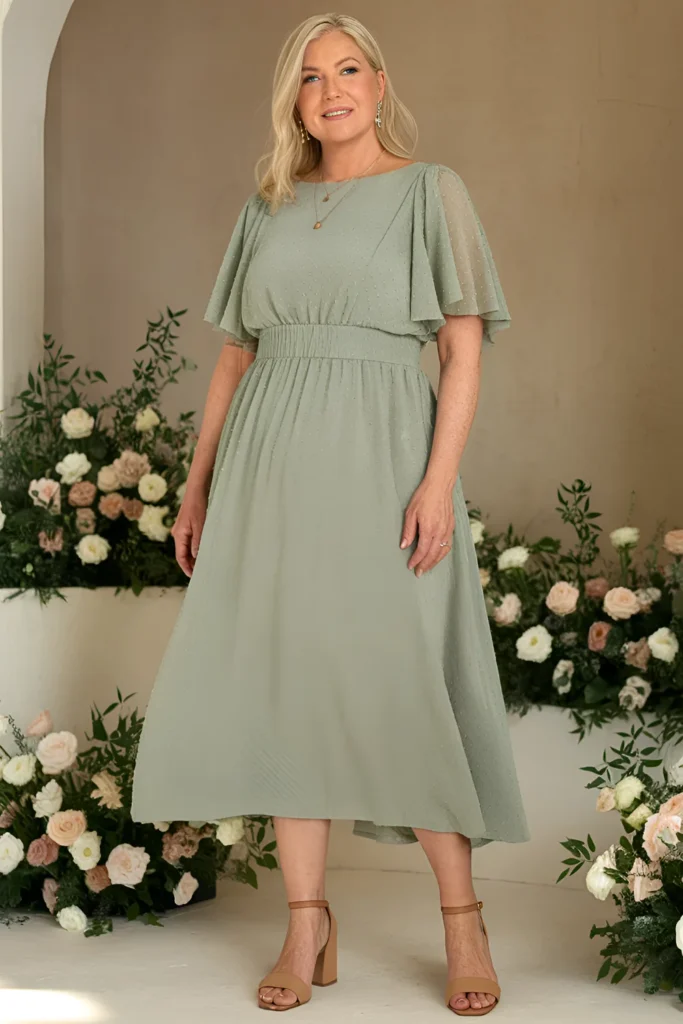 Plus Size Mother of the Bride Earthy Sage Green Midi Dress