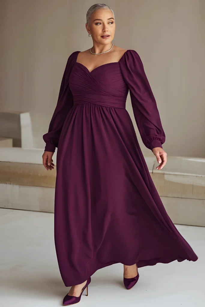Plus Size Mother of the Groom Plum Maxi Dress with Empire Waist Dress