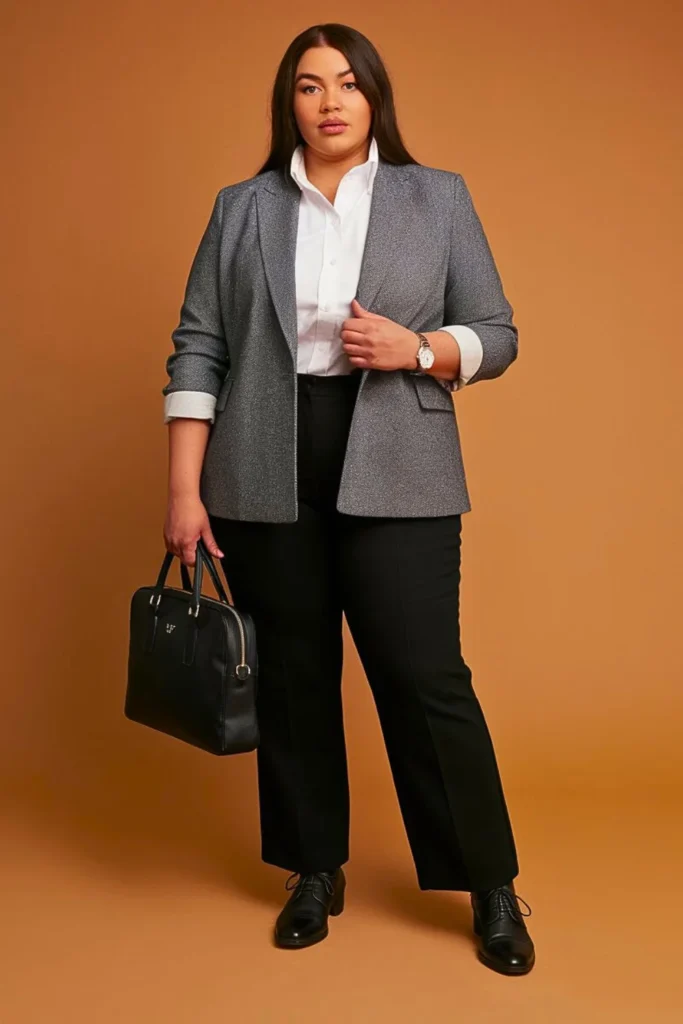 Plus Size Autumn Tweed Blazer Executive Work Outfit