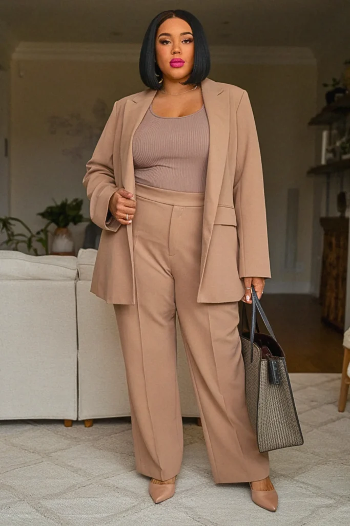 Plus Size Ribbed Tank Oversized Blazer Fall Outfit