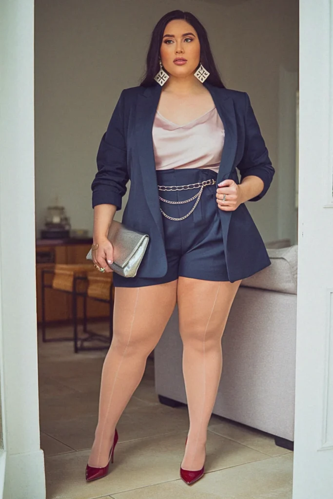 Plus Size Blazer and Shorts Power Fall Outfit